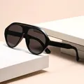 Futuristic cyberpunk large frame sunglasses in black for Y2K fashion trend - Black Frame Grey Lens