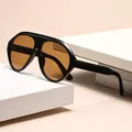 Futuristic cyberpunk oversized sunglasses with black frame and amber lenses for Y2K style - Black Frame Brown Lens