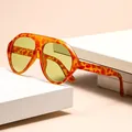 Retro Y2K oversized sunglasses with yellow lenses and tortoiseshell leopard print frame - Tortoise Frame Cyan-Yellow Lenses