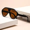 Oversized cyberpunk sunglasses with black thick frames and brown lenses in Y2K style - Black Frame Coffee Lenses