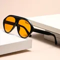 Futuristic cyberpunk Y2K sunglasses with black frame and orange lenses. - Black Frame Orange Lens