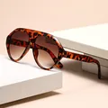 Oversized Y2K cyberpunk sunglasses with leopard print frames and brown gradient lenses - Leopard Frame Gradient Brown Lens