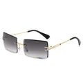 Rimless rectangular sunglasses with gradient grey lenses and luxury gold metal temples. - Gold Frame Gradient Gray Lens