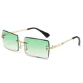 Trendy rimless rectangular sunglasses with gradient green lenses and gold metal temples - Gold Frame Gradient Green Lens