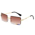 Trendy rimless rectangular sunglasses featuring brown gradient lenses and gold metal temples - Gold Frame Gradient Wine Red