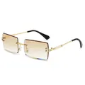Rimless square sunglasses featuring gradient brown lenses and elegant gold metal arms - Gold Frame Light Tea Lens