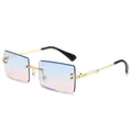 Fashionable rimless square sunglasses featuring trendy blue to pink gradient ocean lenses - Gold Frame Blue Pink Lens