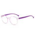 Modische Kinderbrille mit Blaulichtfilter, rosa Rundrahmen und violetten Bügeln. - Transparent Violett