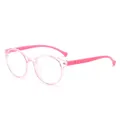 Modische rosa runde Kinderbrille mit Blaulichtfilter für Computer und Lesen - Transparenter Rosa Rahmen Rosa Bein