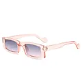 Trendy women's pink rectangular sunglasses featuring stylish gradient lenses and unique temples - Transparent Pink Frame Blue Pink Gradient