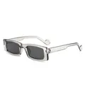 Trendy transparent grey square frame sunglasses featuring unique wavy temple design - Transparent Grey Frame Grey Lens