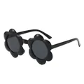 Adorable black flower shaped children's sunglasses with round dark lenses for kids - Glossy Black Gray Lens