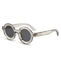 Trendy oversized round frame sunglasses with translucent tea frames and dark lenses. - Grey Frame Grey Lens