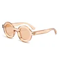 Vintage round frame sunglasses with translucent peach thick temples for women - Tea Frame Tea Lens