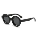 Trendy 2024 black round frame sunglasses for women with thick glossy wide temples design - Black Frame Black Grey Lens