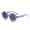 Stylish purple round frame sunglasses with wide temples for women and street photography - Jelly Purple Grey Lens