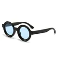 Fashionable retro round chunky sunglasses with black frame and light blue lenses - Black Frame Blue Lens