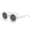 Fashionable round sunglasses with thick white frames and dark lenses for women - White Frame Black Gray Lens