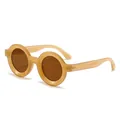 Stylish retro round frame sunglasses with wide temples in beige for trendy women - Jelly Tea