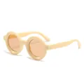 Retro round frame sunglasses in cream yellow beige color - Beige Frame Tea Lens