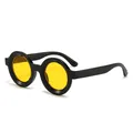 Fashionable retro round sunglasses featuring thick black frames and vibrant yellow lenses - Black Frame Yellow Lens