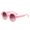 Trendy pink round frame sunglasses featuring wide temples and gradient lenses for women - Jelly Pink Double Grey Lens
