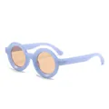 Fashionable light blue round frame sunglasses featuring warm brown lenses for women - Jelly Blue Tea Lens