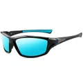 Gafas de sol deportivas polarizadas con lentes de espejo azul y montura negra para ciclismo - Marco Negro Lente de Espejo Azul
