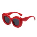 Trendy chunky red oval bubble sunglasses for women featuring premium dark tinted lenses - Red Frame Dark Grey Lens