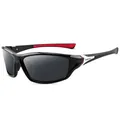 Gafas de sol deportivas polarizadas para ciclismo con montura negra y toques rojos - Marco Negro Lente Gris Roja