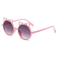 Pink round kitty ear sunglasses with bow for girls, cartoon style sunshade eyewear - Pink Frame Gradient Grey Lens