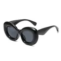 Trendy chunky bubble sunglasses with black oval frames for a bold fashion statement. - Black Frame Black Grey Lens