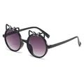 Cute children's sunglasses featuring cat ear shapes, purple gradient lenses and bow decor - Black Frame Gradient Gray Lens