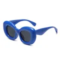 Trendy chunky blue bubble frame sunglasses with dark oval lenses for women SKU item - Blue Frame Gray Lens