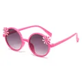 Fashionable pink children's sunglasses with white daisy floral decor and gradient lenses - Rose Red Frame Gradient Grey Lens