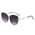Stylish cat eye sunglasses with purple gradient lenses and gold metal frames for women - Grey Frame Double Grey