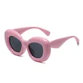 Stylish chunky pink bubble sunglasses with oval frames for a trendy retro fashion look. - Pink Frame Dark Grey Lens