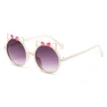 Cute children's sunglasses with cat ears and pink bow ties in a white round frame - Beige Frame Gradient Grey Lens
