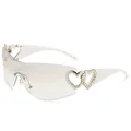 Lunettes de soleil Y2K blanches avec accents de cœur argentés tendance pour femmes - Monture Argentée Verres Transparents