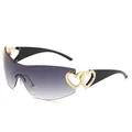 Lunettes de soleil enveloppantes Y2K tendance avec branches en cœur doré et verres dégradés. - Monture Dorée Verres Dégradés Gris