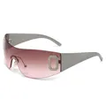 Lunettes de soleil Y2K sans monture avec verres dégradés roses et décor strass - Progressive Red Silver Legs