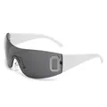 Lunettes de soleil bouclier Y2K sans monture avec monture blanche et strass chic - Verres Gris Branches Blanches
