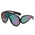 Occhiali da sole monopezzo oversize Y2K futuristici con lenti iridescenti e monture nera. - Montatura Nera Specchio Verde