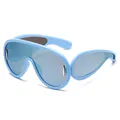 Occhiali da sole scudo Y2K futuristici con montura azzurra e lenti a specchio - Montatura Blu Lenti a Specchio Blu