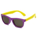 Stylish children's polarized silicone sunglasses in purple and yellow color block design - Purple Frame Yellow Legs