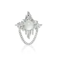 Close-up detail of the melted silver metal ring with central moonstone and chain - Silver Tone Moonstone Chain Open Ring