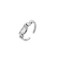 Close-up of moonstone inlaid adjustable open ring with irregular wrinkled silver band - Style 1 Adjustable Ring