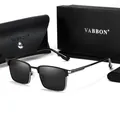 Detail view of men's polarized sunglasses with luxury VABBON storage box and case - Polarized Full Set Packaging / Black Silver Frame Gray Lens