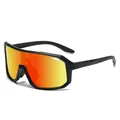 Fashionable oversized cycling sunglasses with orange mirrored lenses and UV protection - Black Frame Red Mirrored Lens