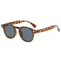 Stylish vintage round frame sunglasses with tortoise shell pattern and metal rice nail rivets - Tortoise Frame Gray Lens